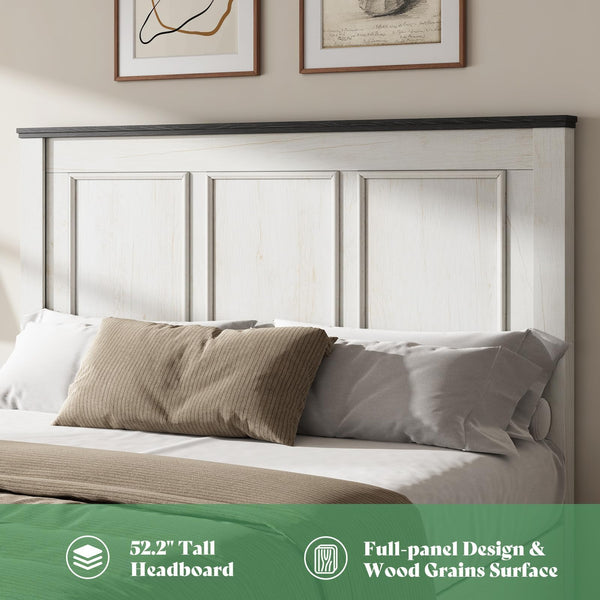 Farmhouse Bedroom Set with Platform Bed & Charging Nightstands