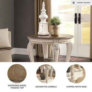 Round End Table – Cottage Style Side Table with Lower Shelf