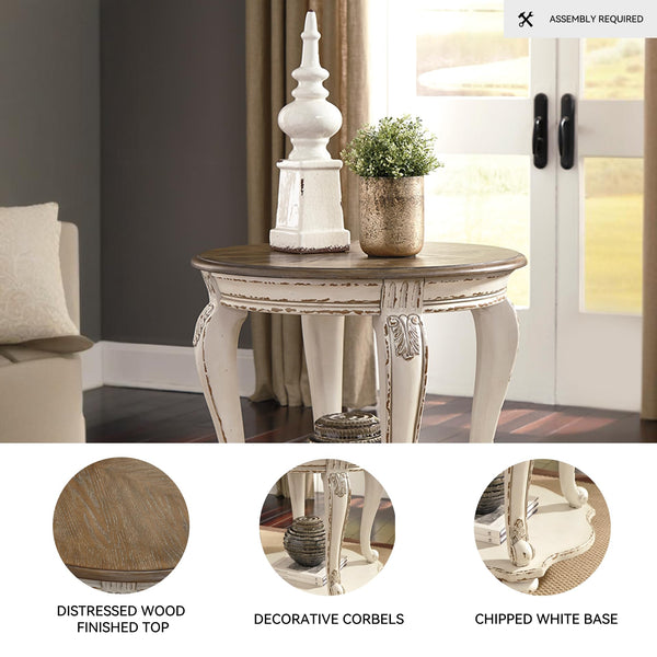 Round End Table – Cottage Style Side Table with Lower Shelf