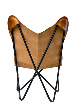 Genuine Leather Butterfly Chair with Folding Iron Frame