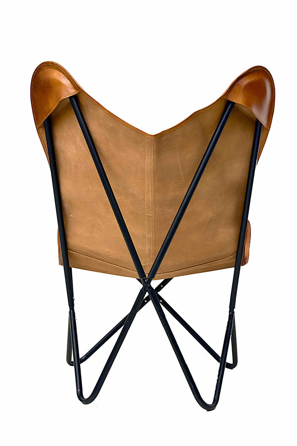 Genuine Leather Butterfly Chair with Folding Iron Frame