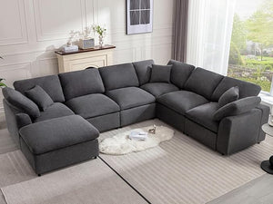 Modular Sectional Sofa 7-Seater L-Shaped with Ottoman