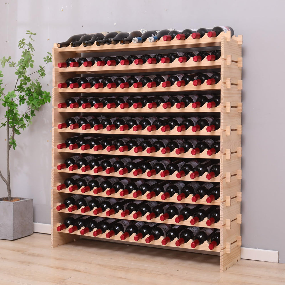 Freestanding Pine Wood Wine Rack – 120 Bottle Modular Storage