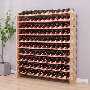 Freestanding Pine Wood Wine Rack – 120 Bottle Modular Storage