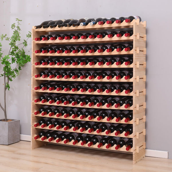 Freestanding Pine Wood Wine Rack – 120 Bottle Modular Storage