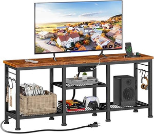 TV Stand with Power Outlets & Open Storage Shelves for 55 Inch TVs