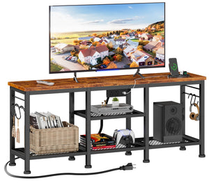 TV Stand with Power Outlets & Open Storage Shelves for 55 Inch TVs