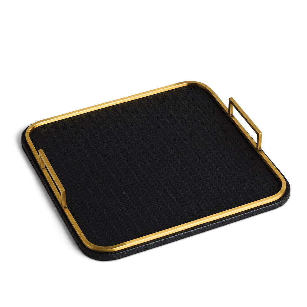 Vegan Leather Decorative Tray with Brushed Brass Handles
