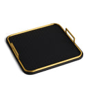 Vegan Leather Decorative Tray with Brushed Brass Handles