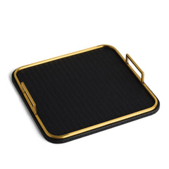 Vegan Leather Decorative Tray with Brushed Brass Handles