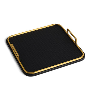 Vegan Leather Decorative Tray with Brushed Brass Handles