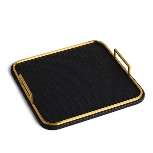 Vegan Leather Decorative Tray with Brushed Brass Handles