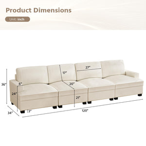 Oversized Modular Sectional Sofa – 4-Seat Corduroy Couch with Nailhead Trim & Storage Ottoman