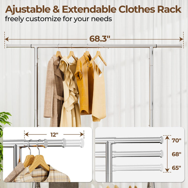 Heavy Duty Rolling Clothes Rack with Shelves & Lockable Wheels
