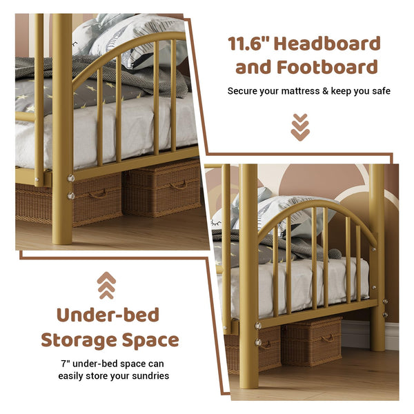 Twin Over Twin Bunk Bed Frame with Guardrail & Safety Ladder