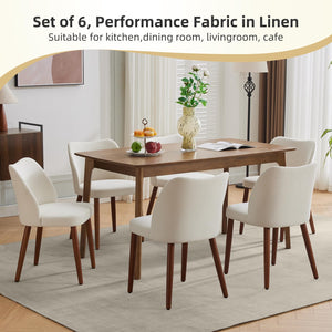 Upholstered Linen Dining Chair Set of 4 with Wood Legs & Wing Backrest