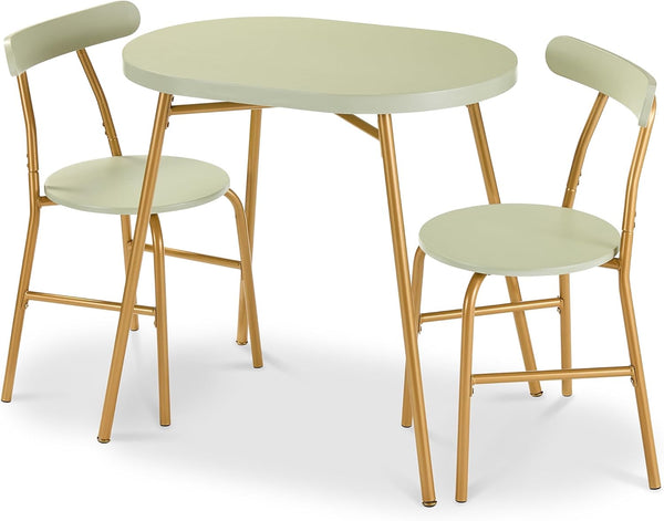 3-Piece Oval Dining Table Set with 2 Chairs — Metal Frame & Curved Backrests