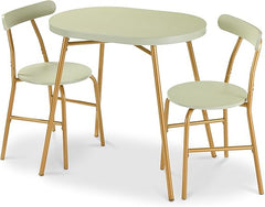 3-Piece Oval Dining Table Set with 2 Chairs, Metal Frame & Curved Backrests