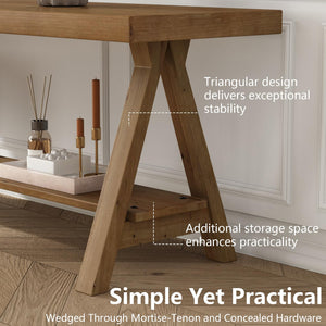 Solid Wood Farmhouse Entryway Bench with Storage Shelf