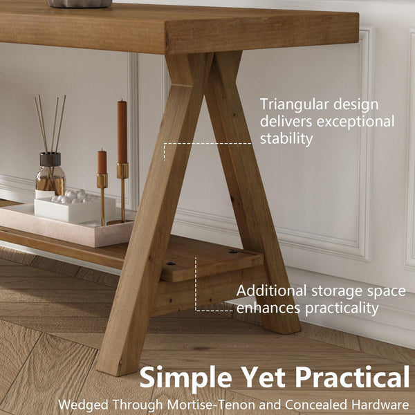 Solid Wood Farmhouse Entryway Bench with Storage Shelf