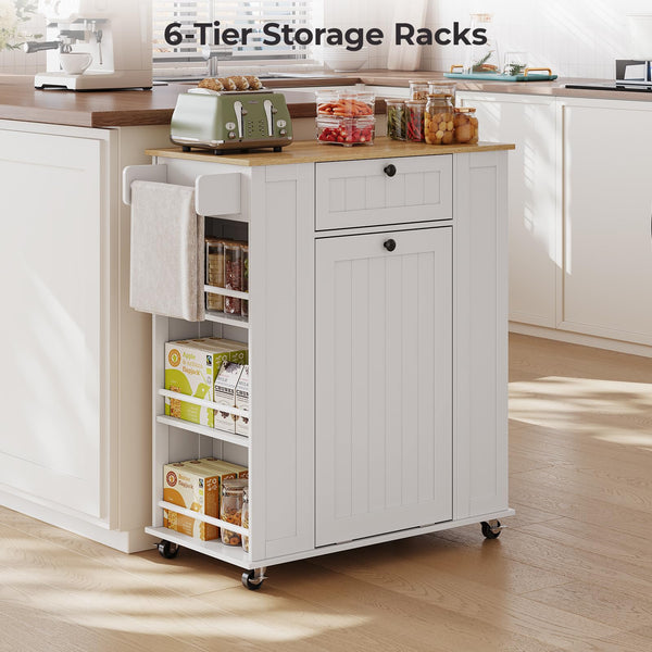 Kitchen Island with Trash Cabinet & Power Outlet