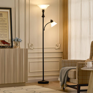 71" Arc Floor Lamp with Frosted Glass Shade & Adjustable Reading Light
