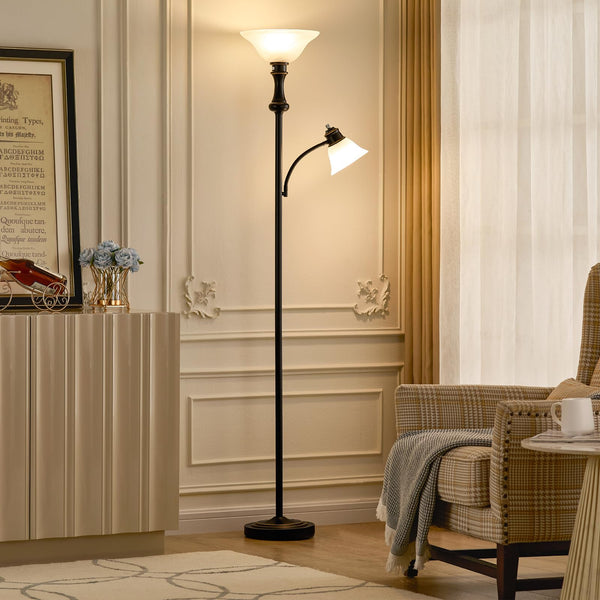 71" Arc Floor Lamp with Frosted Glass Shade & Adjustable Reading Light