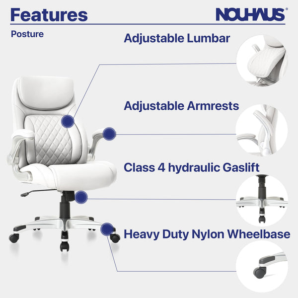 Ergonomic PU Leather Office Chair with Click-5 Lumbar Support