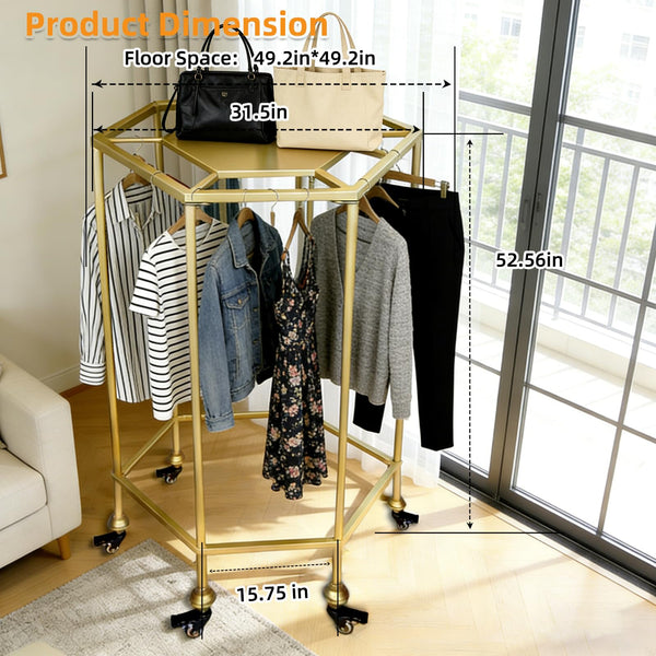 Round Garment Rack with Shelf & Wheels
