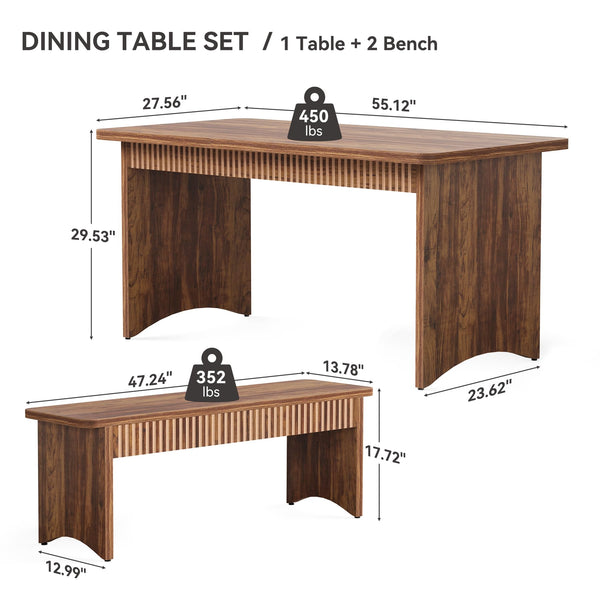 Farmhouse Dining Table Set with 2 Benches – Seats 4 to 6