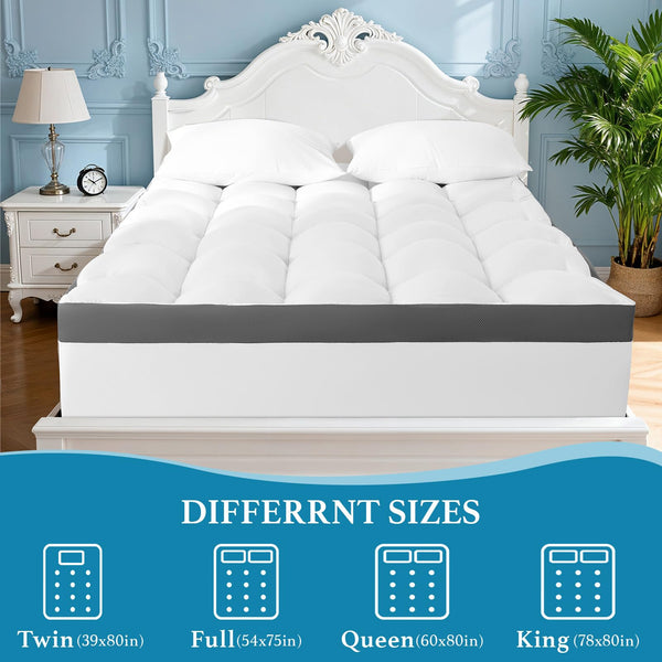 4-Inch Cooling Memory Foam Mattress Topper | Pillow Top, Deep Pocket