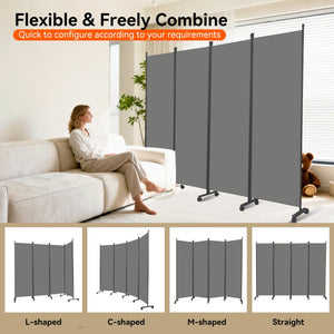 4-Panel Foldable Room Divider with Wheels