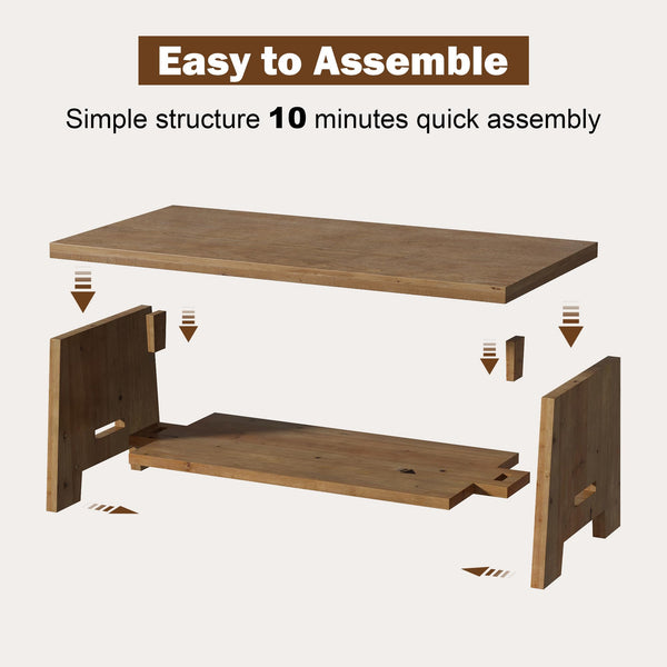 Farmhouse Wood Coffee Table with Storage Shelf