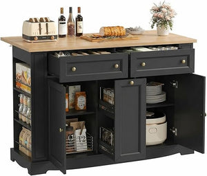 Kitchen Island with Storage & Drop Leaf Countertop