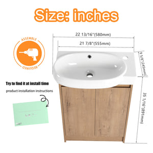 23-Inch Freestanding Bathroom Vanity with Ceramic Sink