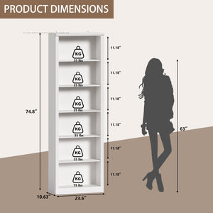 75" Tall 6-Tier Bookcase with 2 Adjustable Shelves