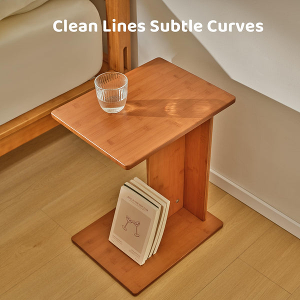 Bamboo C-Shaped End Table Set of 2 – Modern Side Table for Living Room & Bedroom