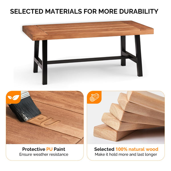 Outdoor Wooden Coffee Table with Metal Frame