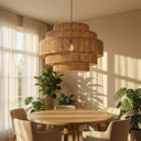 5-Tier Handwoven Rattan Pendant Chandelier 13" Boho Ceiling Light
