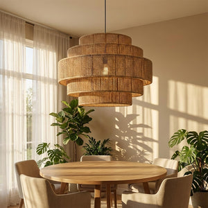 5-Tier Handwoven Rattan Pendant Chandelier 13" Boho Ceiling Light