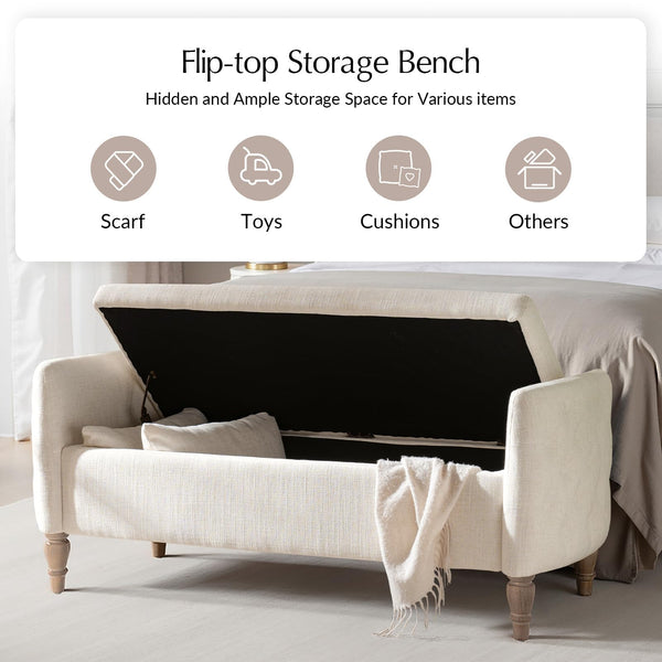 59" Storage Bench with Flip-Top & Throw Pillows
