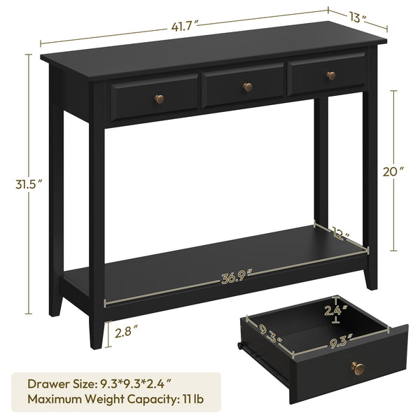 Console Table with 3 Drawers and Storage Shelf