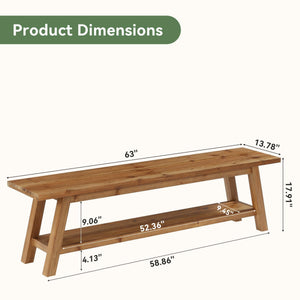 Solid Wood End-of-Bed Bench with Storage Shelf