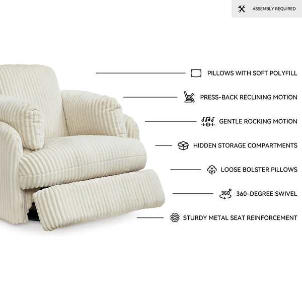 Swivel Glider Rocker Recliner with Bolster Pillows and Hidden Storage
