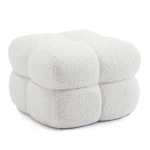 Square Tufted Ottoman Foot Rest – Teddy Fabric, Upholstered Pouf Stool