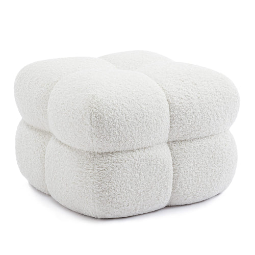 Square Tufted Ottoman Foot Rest – Teddy Fabric, Upholstered Pouf Stool