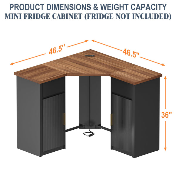 L-Shaped Corner Bar Cabinet with Fridge Space
