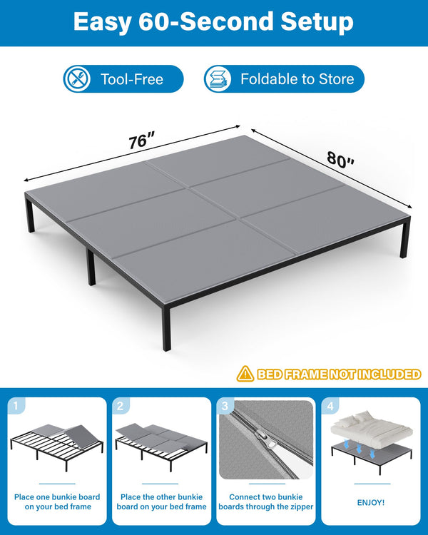 Foldable Bunkie Board — Non-Slip, Noise-Minimizing Mattress Support