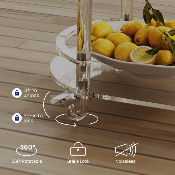 3-Tier Acrylic Rolling Bar Cart with Glass Holder