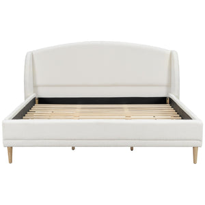 Upholstered Platform Bed with Boucle Wingback Headboard